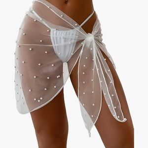Elegant Sheer Pearl-Embellished Wrap Skirt